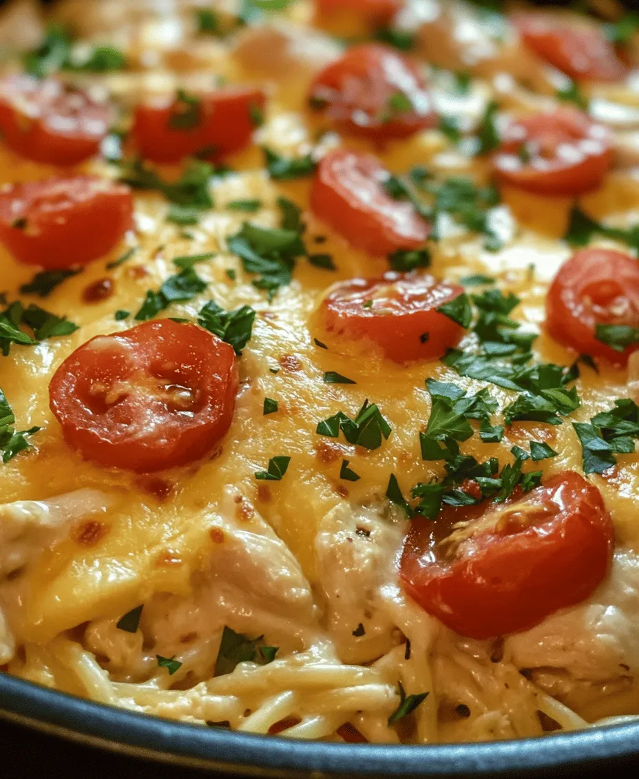 In the realm of comfort food, few dishes hold a candle to the warm embrace of pasta smothered in cheese. Among these, <strong>Ultimate Cheesy Chicken Spaghetti</strong> stands out as a beloved favorite in many households. This dish encapsulates the essence of comfort food: hearty, satisfying, and profoundly comforting, making it a go-to option for family dinners, potlucks, and even cozy nights in. Its universal appeal lies in its rich flavors, creamy texture, and the nostalgia it evokes, often reminding us of family gatherings and cherished moments around the dinner table.” /></p>
</p>
<h3>Tips on Seasoning and Achieving a Golden Brown Finish</h3>
</p>
<p>To elevate your Ultimate Cheesy Chicken Spaghetti, proper seasoning and achieving that coveted golden brown finish on the chicken is essential. Start by generously seasoning your chicken with salt, pepper, and your favorite spices—garlic powder, paprika, and Italian seasoning work wonderfully. Allow the chicken to marinate for at least 30 minutes to let the flavors penetrate.</p>
</p>
<p>When cooking the chicken, use medium-high heat in a large skillet. This temperature allows for a nice sear while ensuring the insides remain juicy. To achieve the golden brown finish, avoid overcrowding the pan; cook in batches if necessary. Once each side of the chicken is browned, reduce the heat to medium-low to ensure even cooking throughout.</p>
</p>
<h3>Importance of Proper Heat Management to Avoid Drying Out the Chicken</h3>
</p>
<p>Heat management is critical in this recipe to prevent the chicken from drying out. After searing, always use a meat thermometer to check the internal temperature of the chicken. You’re aiming for an internal temperature of 165°F (75°C). If the temperature is reached too quickly over high heat, the outside will brown but the inside may remain undercooked. By adjusting the heat levels throughout the cooking process, you can ensure that your chicken is perfectly cooked—golden on the outside and juicy on the inside.</p>
</p>
<h3>Adding Vegetables</h3>
</p>
<p>Incorporating bell peppers and onions into your Ultimate Cheesy Chicken Spaghetti not only adds color and texture but also enhances the overall flavor profile. These vegetables are rich in vitamins and provide a slight sweetness that balances the dish beautifully.</p>
</p>
<p>When adding these vegetables, aim to sauté them until they are tender but still retain some crunch. Typically, you’ll want to sauté the onions until they become translucent and aromatic, about 3-4 minutes, before adding the bell peppers. Cook them together for an additional 5-7 minutes, stirring occasionally. The key to knowing when the veggies are perfectly sautéed is when they are vibrant in color and slightly caramelized without being mushy.</p>
</p>
<h3>Making the Cheese Sauce</h3>
</p>
<p>The cheese sauce is the heart of your Ultimate Cheesy Chicken Spaghetti, and achieving a creamy texture is paramount. Begin by creating a roux with butter and flour, cooking it until it’s golden brown, which will help thicken your sauce. Gradually whisk in milk, allowing it to simmer and thicken before adding your cheese.</p>
</p>
<p>For the cheese, a combination of sharp cheddar, mozzarella, and cream cheese works wonders. Each cheese brings its own unique flavor and texture; cheddar adds a sharpness, mozzarella provides stretchiness, and cream cheese lends creaminess. Stir each cheese into the sauce until melted and fully incorporated, avoiding high heat to keep the sauce from becoming grainy.</p>
</p>
<h3>Combining Ingredients</h3>
</p>
<p>When it’s time to combine everything, ensure that your pasta is cooked al dente, as it will continue to cook when mixed with the hot sauce. Start by adding the sautéed chicken and vegetables to the cheese sauce, followed by the drained pasta. Toss everything gently to coat the pasta evenly with the sauce.</p>
</p>
<p>If you find your sauce too thick, add a splash of reserved pasta water to reach your desired consistency. Taste the mixture and adjust the seasoning as needed—more salt, pepper, or even a pinch of cayenne for a kick can make a significant difference.</p>
</p>
<h3>Serving Suggestions</h3>
</p>
<p>Presentation is key when serving your Ultimate Cheesy Chicken Spaghetti. Consider plating the dish in a large bowl, garnished with freshly chopped parsley or basil for a pop of color. A sprinkle of extra cheese on top, melted under the broiler for a minute, can create an appealing crust.</p>
</p>
<p>Pair this dish with a crisp side salad dressed in a light vinaigrette, crusty garlic bread, or even a refreshing beverage like iced tea or a light white wine. This meal also reheats beautifully; store leftovers in an airtight container in the refrigerator for up to three days. When ready to reheat, use a microwave or a stovetop skillet, adding a few drops of milk to maintain creaminess.</p>
</p>
<h3>Nutritional Overview</h3>
</p>
<p>Understanding the nutritional aspects of your meal can help you make informed choices. A typical serving of Ultimate Cheesy Chicken Spaghetti contains approximately 600 calories, with a balanced distribution of proteins, fats, and carbohydrates, making it a satisfying dish.</p>
</p>
<p>Should you have dietary restrictions, modifications can readily be made. For a gluten-free option, substitute regular pasta with gluten-free pasta. If you’re looking for a dairy-free variation, consider using dairy-free cheese alternatives and unsweetened almond milk in place of regular milk.</p>
</p>
<h3>Conclusion</h3>
</p>
<p>The Ultimate Cheesy Chicken Spaghetti is not only a comforting and delicious meal but also a versatile dish that can be adapted to suit various dietary needs. With its creamy cheese sauce, perfectly cooked chicken, and vibrant vegetables, this recipe is sure to impress family and friends alike.</p>
</p>
<p>Cooking is a joyful process, and sharing meals imbued with love and care brings people together. Embrace the experience of creating this delightful dish, savor each step, and enjoy the warmth it brings to your table. Whether it’s a weeknight dinner or a special occasion, the Ultimate Cheesy Chicken Spaghetti is a recipe worth trying and sharing.</p>
<div id=