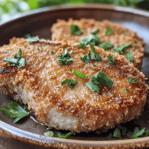 Crispy Parmesan crusted pork chops are a culinary delight that marries savory flavors with a satisfying crunch, making them an excellent choice for family dinners or special occasions alike. This dish offers an inviting aroma as it cooks, and its golden-brown crust captivates the senses at first glance. The juxtaposition of the tender pork with the crispy, cheesy coating creates a delightful textural experience that will have your guests coming back for seconds.