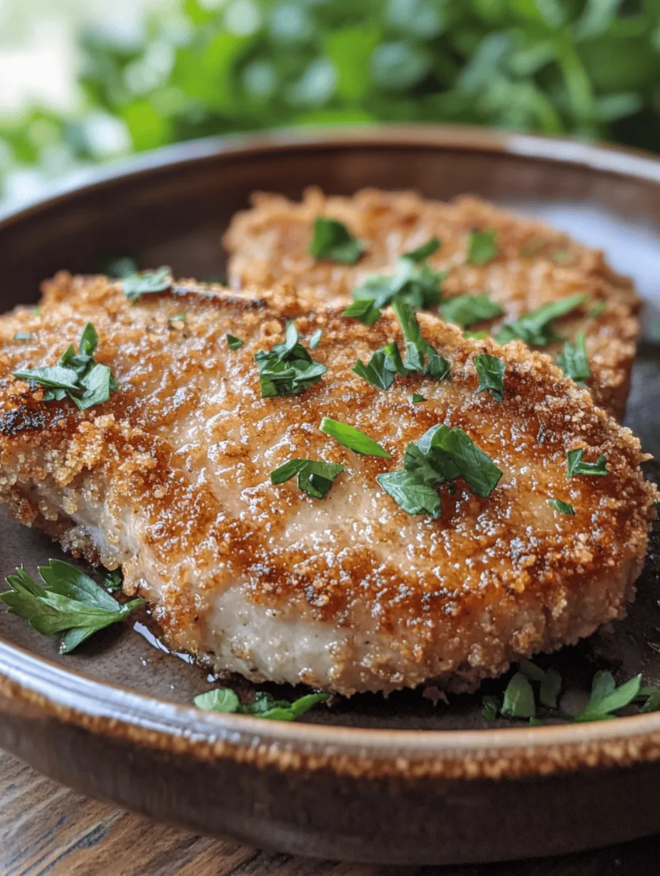 Crispy Parmesan crusted pork chops are a culinary delight that marries savory flavors with a satisfying crunch, making them an excellent choice for family dinners or special occasions alike. This dish offers an inviting aroma as it cooks, and its golden-brown crust captivates the senses at first glance. The juxtaposition of the tender pork with the crispy, cheesy coating creates a delightful textural experience that will have your guests coming back for seconds.