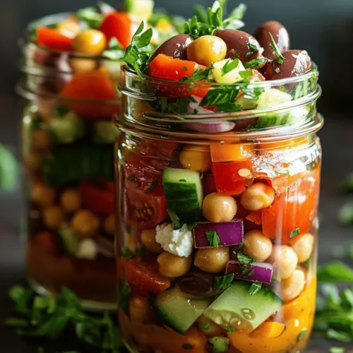 In the realm of nutritious and convenient meals, the Greek Chickpea Mason Jar Salad stands out as a vibrant and flavorful choice. This salad encapsulates all the delightful tastes of a classic Greek salad while adding the hearty goodness of chickpeas. Packed with protein, fiber, and an array of fresh vegetables, this meal not only satisfies your hunger but also nourishes your body with essential nutrients. The increasing trend of mason jar salads has revolutionized meal prepping, making it easier for busy individuals and families to enjoy healthy lunches or dinners on the go.