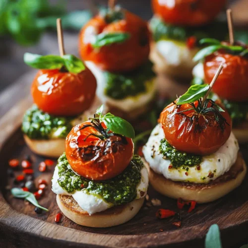 Imagine biting into a slider that bursts with vibrant flavors and textures, where the creamy, luscious burrata cheese melds beautifully with sweet roasted cherry tomatoes, fragrant basil, and a hint of nutty pesto. The Roasted Caprese Burrata Sliders are not just a dish; they are a culinary experience that transports you to the sun-kissed coasts of Italy. This delightful appetizer perfectly embodies the essence of Italian cuisine, celebrating fresh ingredients and simple yet satisfying flavors.