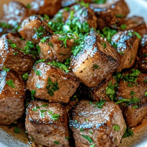 Garlic Butter Steak Bites with Parmesan Cream Sauce is a dish that perfectly marries simplicity and sophistication, making it an ideal choice for both casual weeknight dinners and special occasions. Imagine tender, juicy bites of sirloin steak, seared to perfection and then generously coated in a velvety, creamy sauce that boasts the rich flavors of garlic and Parmesan. The alluring aroma of garlic sizzling in butter fills your kitchen, inviting everyone to gather around the table in eager anticipation.