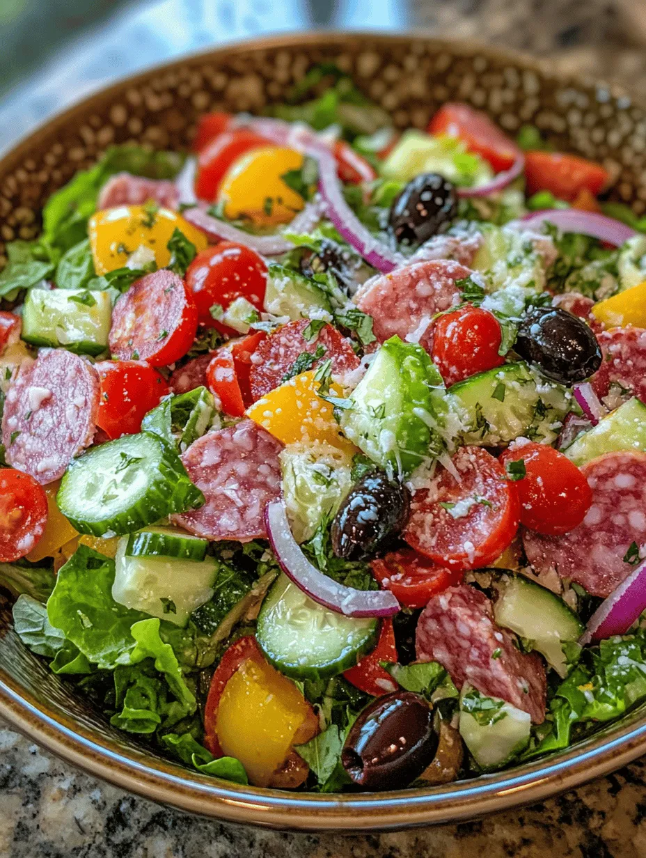 The Italian Grinder Salad is a vibrant and refreshing dish that draws its inspiration from the beloved Italian grinder sandwich, also known as the hoagie or sub. Originating from the bustling delis of the Northeastern United States, this salad pays homage to the traditional flavors of Italy while providing a lighter, healthier alternative. With its colorful medley of fresh vegetables, savory meats, and zesty cheeses, the Italian Grinder Salad is not only visually appealing but also a celebration of the rich culinary heritage of Italian cuisine.