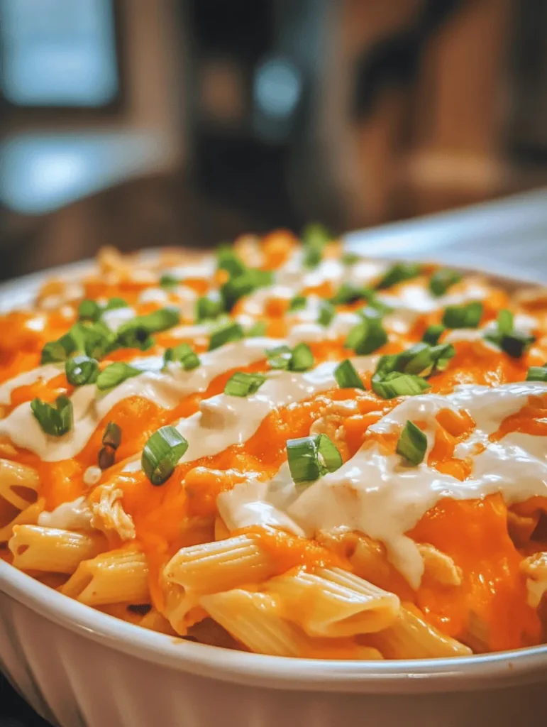 The origins of buffalo chicken can be traced back to Buffalo, New York, where the classic buffalo wing was first introduced in the 1960s. Since then, the flavor profile—typically characterized by a tangy, spicy sauce—has exploded in popularity across American cuisine. From buffalo chicken sandwiches to dips, the versatility of this flavor has made it a household favorite. The Cheesy Buffalo Chicken Pasta Bake is a delightful fusion of classic comfort food and bold buffalo flavors, making it a hit among both adults and kids alike.